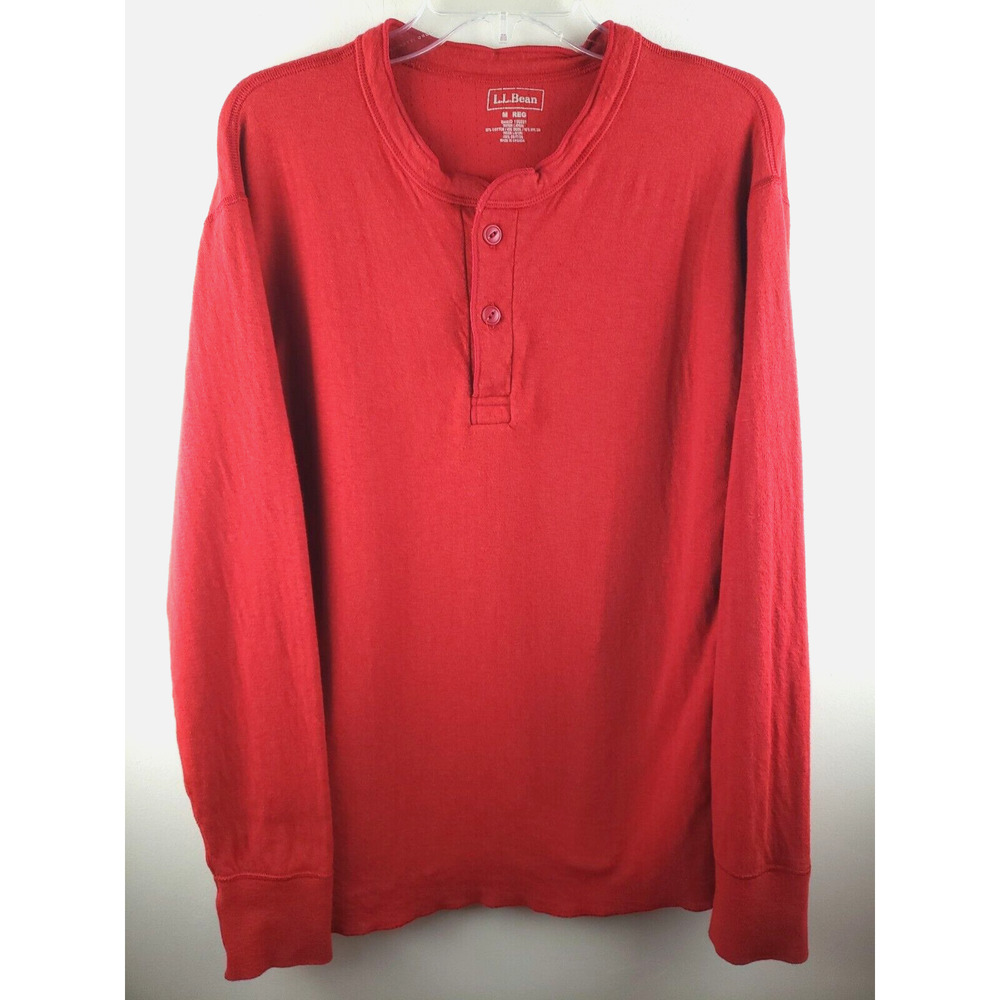 LL Bean River Driver Henley Shirt Men Medium Red Wool Blend baselayer Outdoor